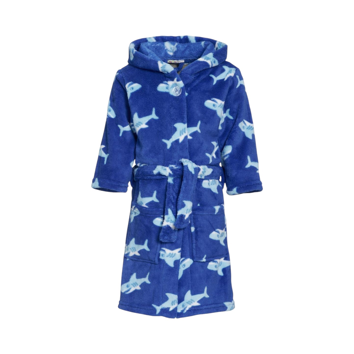 Fleece-Bademantel für Kinder in blau mit Haien
