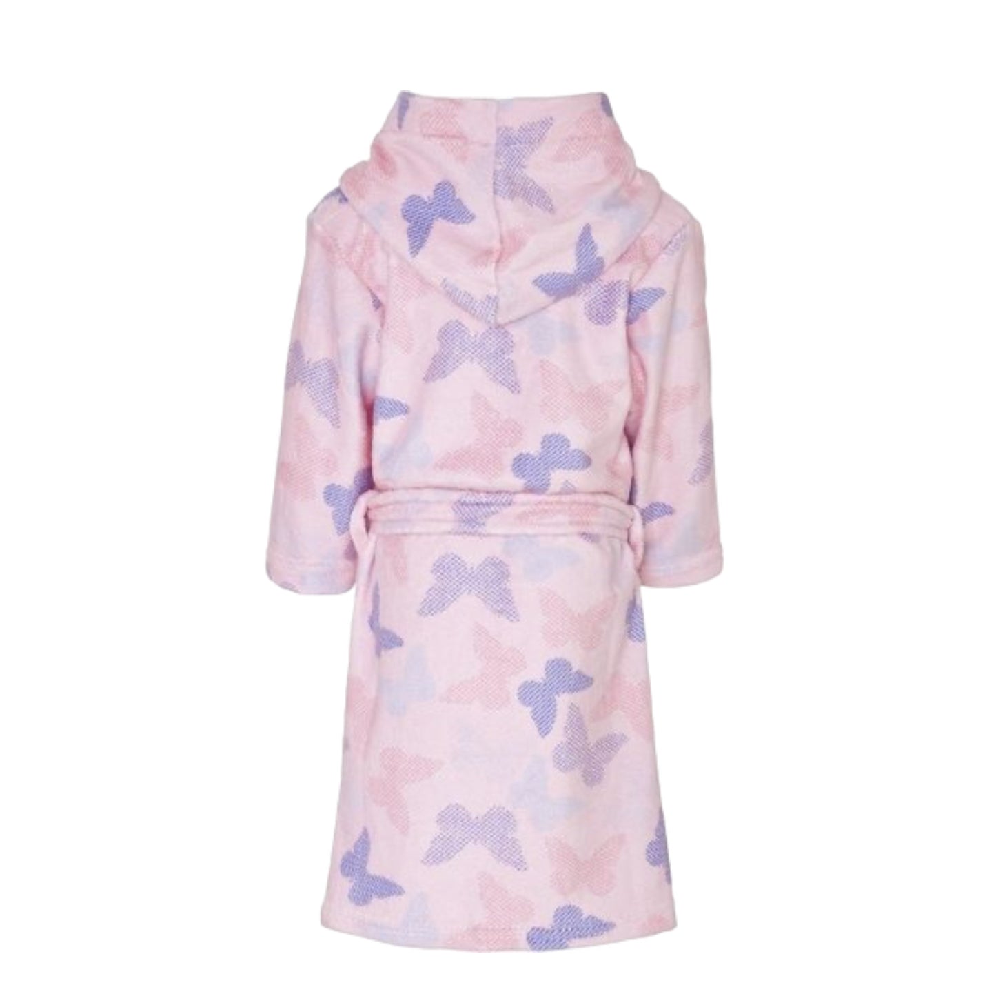 Fleece-Bademantel für Kinder in rosa mit Schmetterlingen von hinten