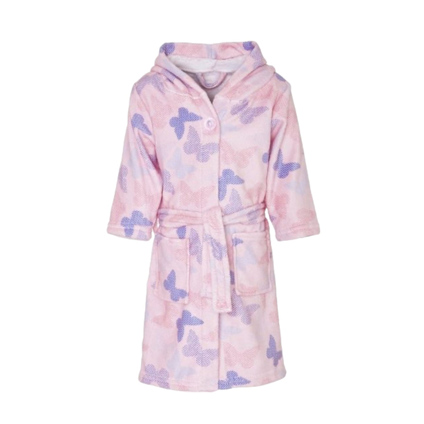 Fleece-Bademantel für Kinder in rosa mit Schmetterlingen