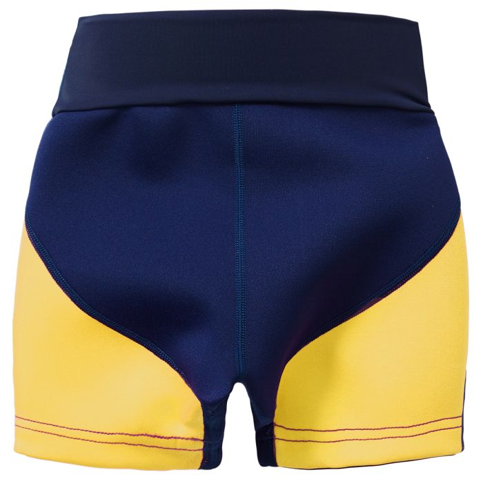 Badehose für Kinder in blau und gelb von hinten