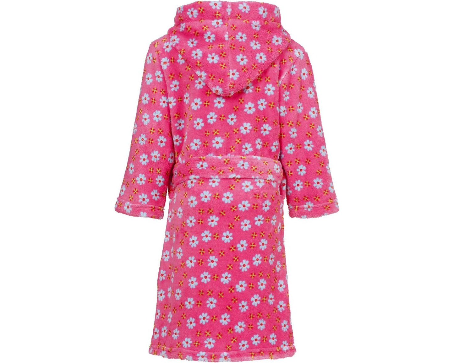 Fleece-Bademantel für Mädchen in pink mit Blumen von hinten