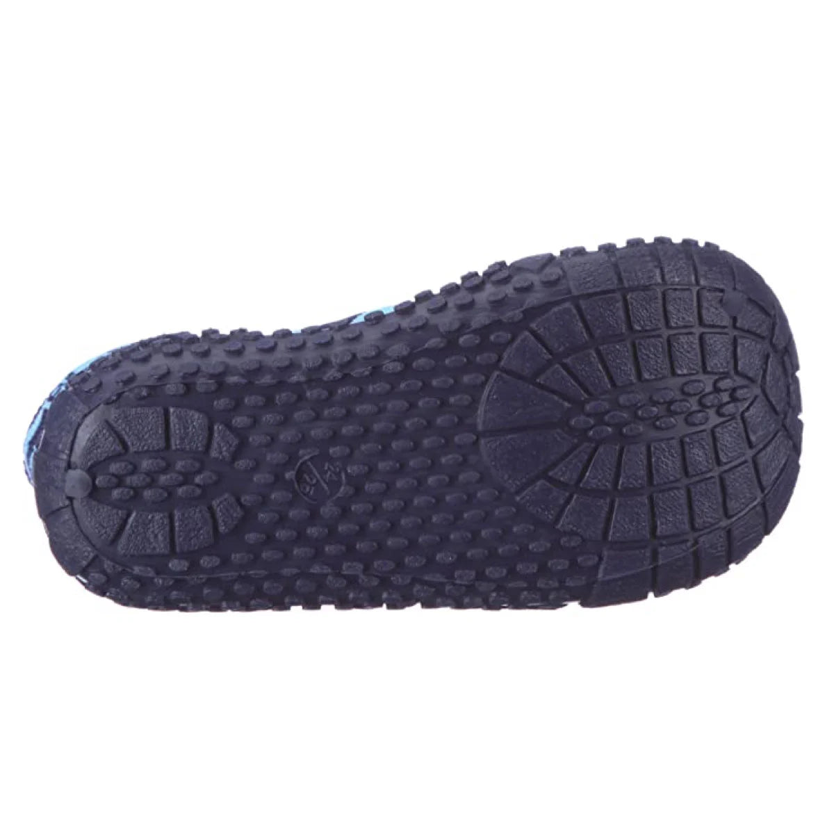 Rutschfeste Sohle der Aqua-Socken mit blauen Streifen