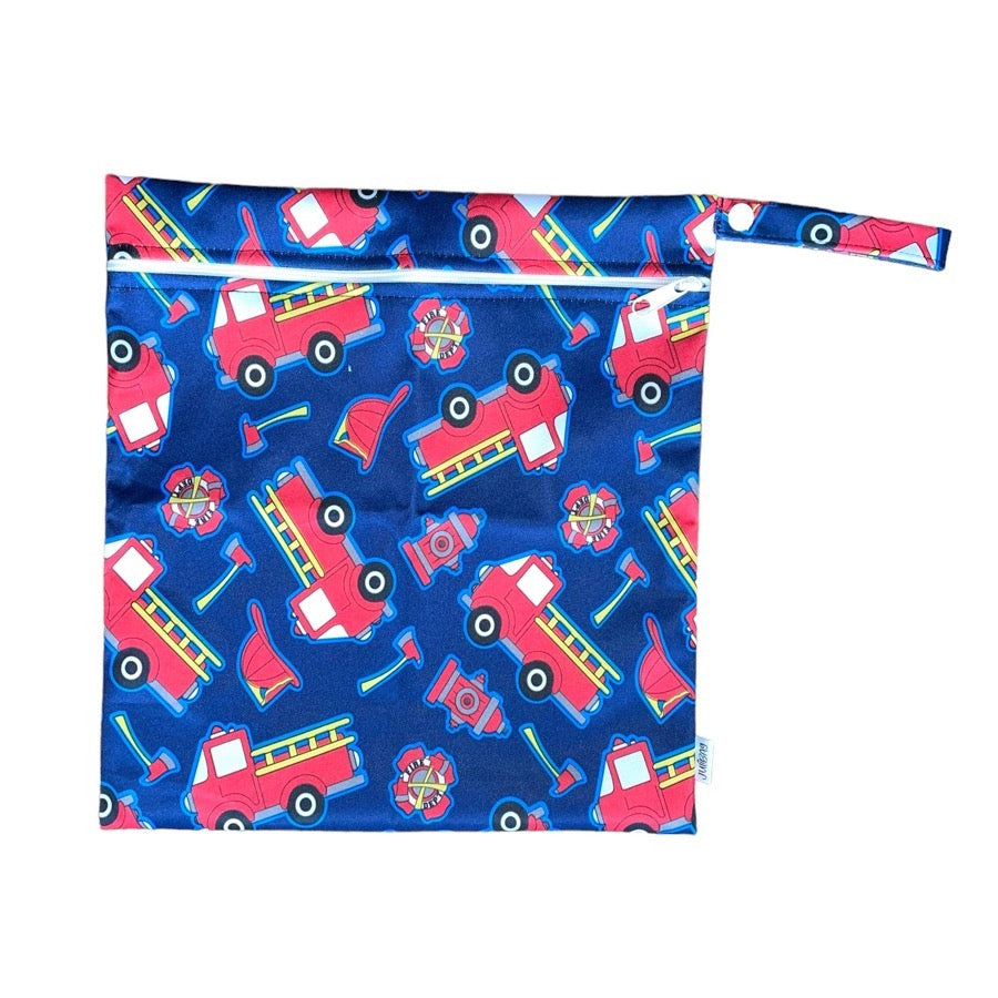 Nassbeutel in blau mit Feuerwehr-Autos