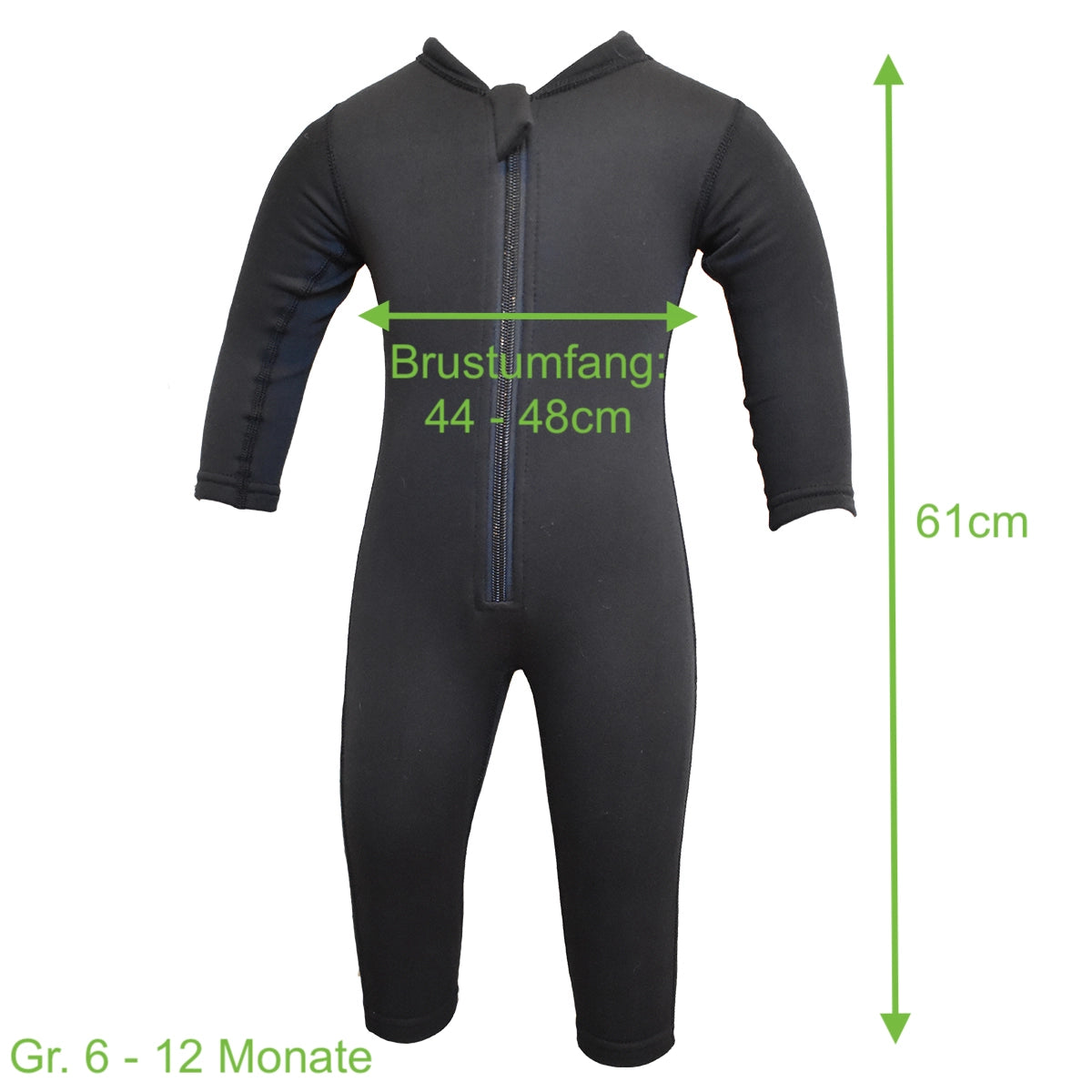 Maße des Neoprenanzugs für Babys von 6-12 Monate
