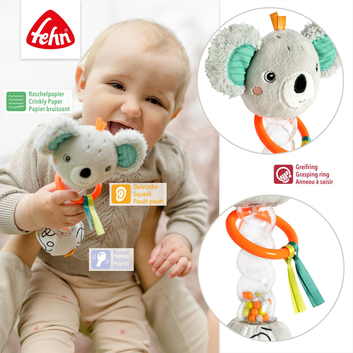 Regenmacher Koala - Motorik-Spielzeug / Rasselstab