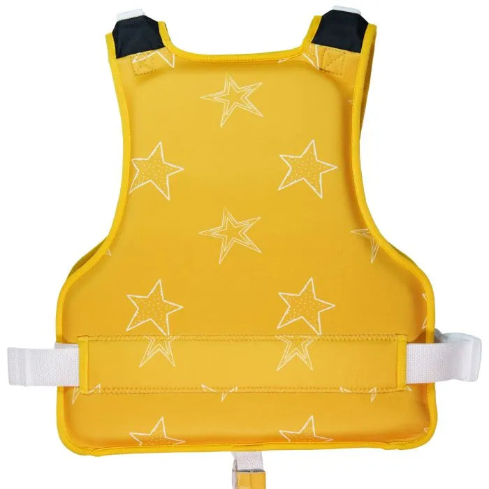 Verstellbare Kinder Schwimmweste Gelbe Sterne von hinten aus Neopren