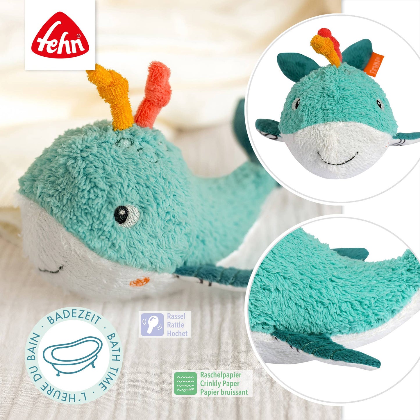 Badetier Wal - Schwimmendes Stoff-Badewannenspielzeug