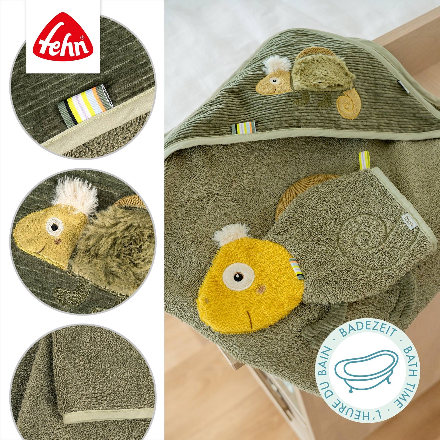 Kapuzenbadetuch Chamäleon - Bade-Poncho aus Frottee