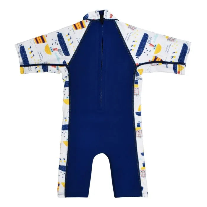 UV Schwimmanzug "Tug Boats" für Kinder mit Reißverschluss und Nackenschutz