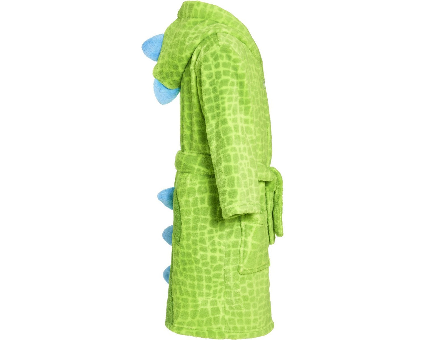Fleece-Bademantel für Kinder in grünem Dinosaurier-Design Seitenansicht