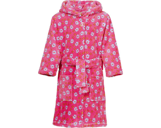 Fleece-Bademantel für Mädchen in pink mit Blumen