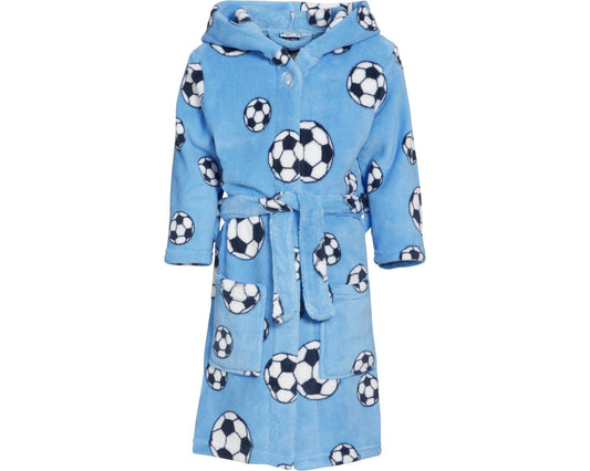 Fleece-Bademantel für Kinder in blauem Fußball-Design