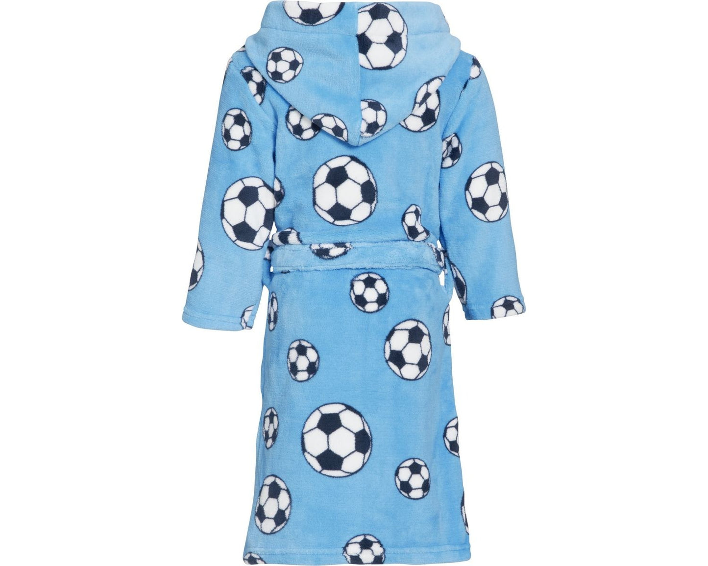 Fleece-Bademantel für Kinder in blauem Fußball-Design von hinten