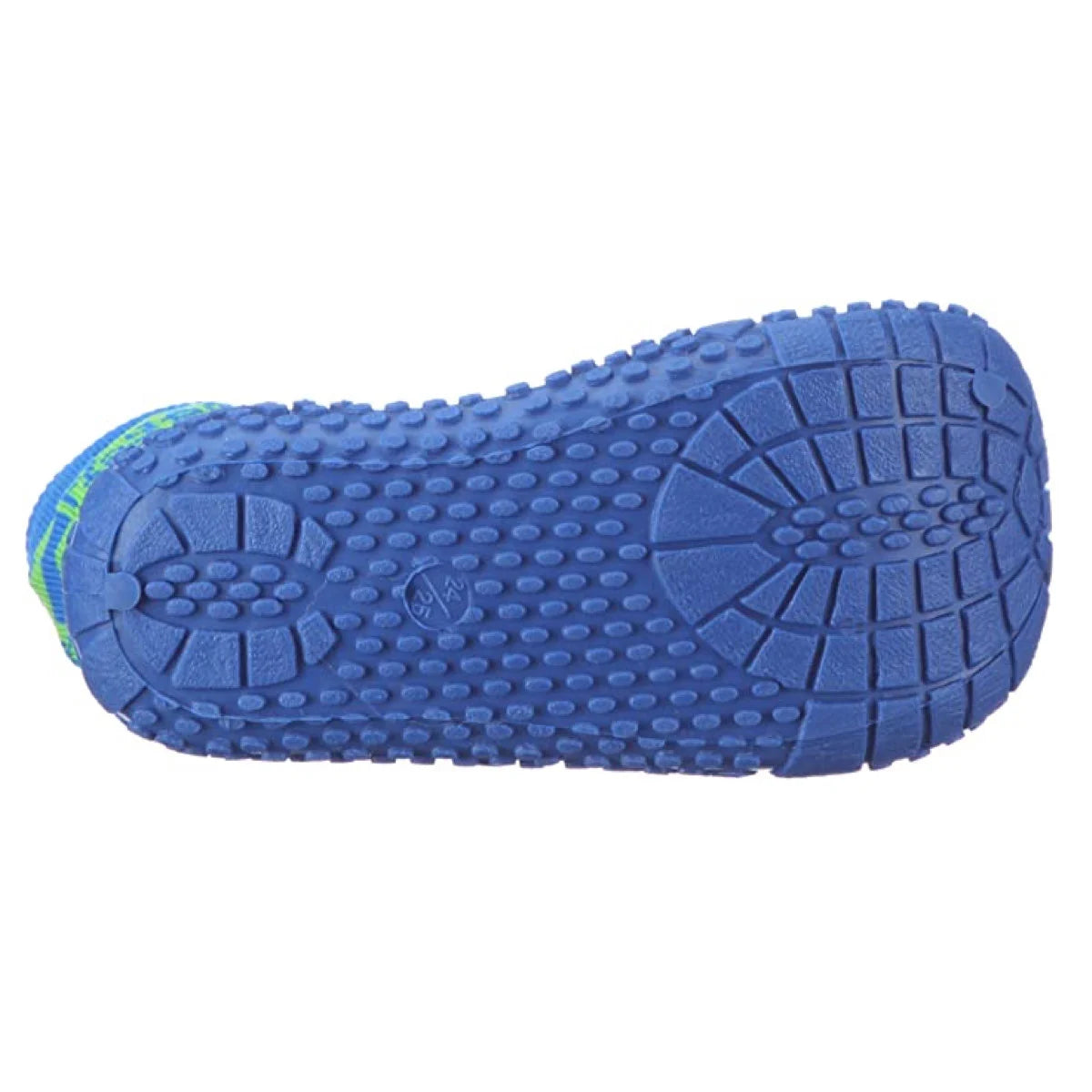 Rutschfeste Sohle der Aqua-Socken mit grün-blauen Streifen